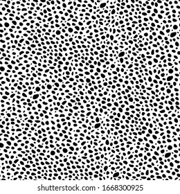 Abstract seamless pattern of black dots on white. Hand drawn, polka dots in vintage style. Vector decorative design for fabric, apparel, print. Black and white illustration