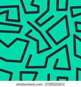 Abstract Seamless Pattern with Black Geometric Lines on Teal Background
