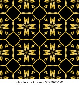 Abstract seamless pattern of black and gold color for wallpapers and background. 