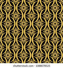 Abstract seamless pattern of black and gold color for wallpapers and background. 