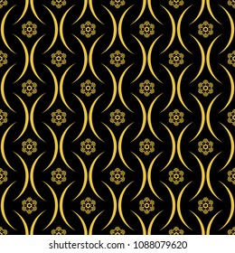 Abstract seamless pattern of black and gold color for wallpapers and background. 