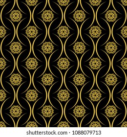 Abstract seamless pattern of black and gold color for wallpapers and background. 