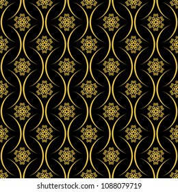 Abstract seamless pattern of black and gold color for wallpapers and background. 
