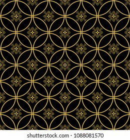 Abstract seamless pattern of black and gold color for wallpapers and background.