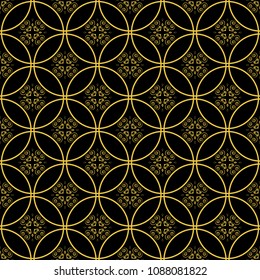 Abstract seamless pattern of black and gold color for wallpapers and background.