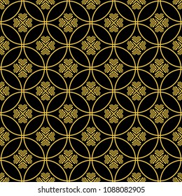 Abstract seamless pattern of black and gold color for wallpapers and background.