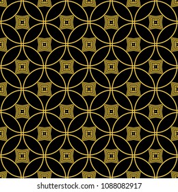 Abstract seamless pattern of black and gold color for wallpapers and background.