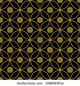 Abstract seamless pattern of black and gold color for wallpapers and background.