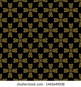Abstract seamless pattern of black and gold color for wallpapers and background. 
