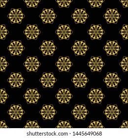Abstract seamless pattern of black and gold color for wallpapers and background. 
