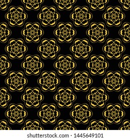 Abstract seamless pattern of black and gold color for wallpapers and background. 
