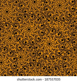 Abstract seamless pattern in black and gold. Wallpaper. Endless print silhouette texture. Retro. Vintage Style - vector 