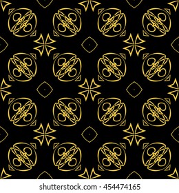 Abstract seamless pattern of black and gold color for wallpapers and background.