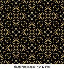 Abstract seamless pattern of black and gold color for wallpapers and background.