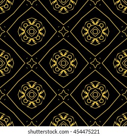 Abstract seamless pattern of black and gold color for wallpapers and background.