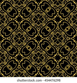 Abstract seamless pattern of black and gold color for wallpapers and background.