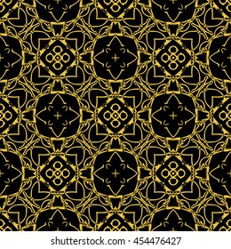 Abstract seamless pattern of black and gold color for wallpapers and background.