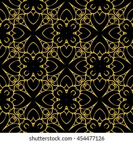 Abstract seamless pattern of black and gold color for wallpapers and background.