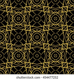 Abstract seamless pattern of black and gold color for wallpapers and background.