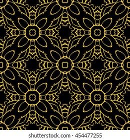 Abstract seamless pattern of black and gold color for wallpapers and background.