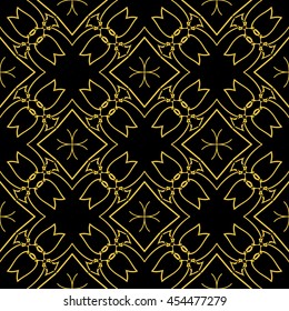 Abstract seamless pattern of black and gold color for wallpapers and background.