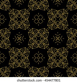 Abstract seamless pattern of black and gold color for wallpapers and background.
