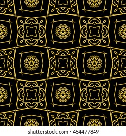 Abstract seamless pattern of black and gold color for wallpapers and background.