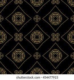 Abstract seamless pattern of black and gold color for wallpapers and background.