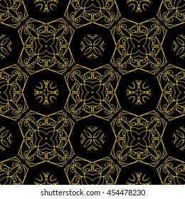 Abstract seamless pattern of black and gold color for wallpapers and background.