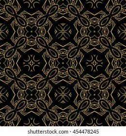 Abstract seamless pattern of black and gold color for wallpapers and background.