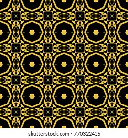 Abstract seamless pattern of black and gold color for wallpapers and background. 