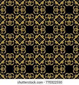 Abstract seamless pattern of black and gold color for wallpapers and background. 