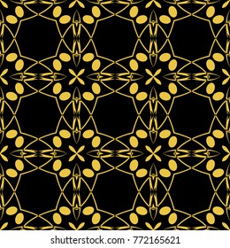 Abstract seamless pattern of black and gold color for wallpapers and background. 