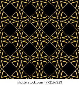 Abstract seamless pattern of black and gold color for wallpapers and background. 
