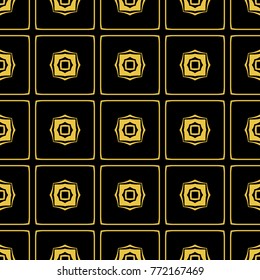 Abstract seamless pattern of black and gold color for wallpapers and background. 
