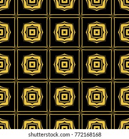 Abstract seamless pattern of black and gold color for wallpapers and background. 