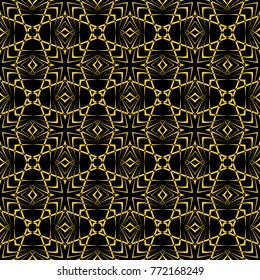 Abstract seamless pattern of black and gold color for wallpapers and background. 