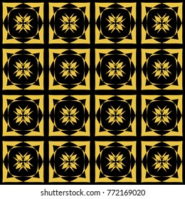 Abstract seamless pattern of black and gold color for wallpapers and background.