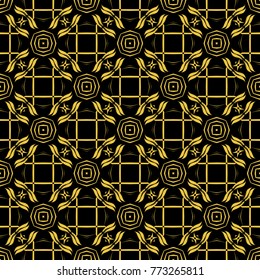 Abstract seamless pattern of black and gold color for wallpapers and background.