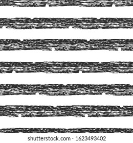 Abstract seamless pattern with black grunge horizontal lines and white circles. Trendy monochrome striped background for textile, wrapping paper, cover, surface, wallpaper