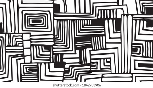 Abstract seamless pattern black on white. Seamless line hand drawing background for design 
