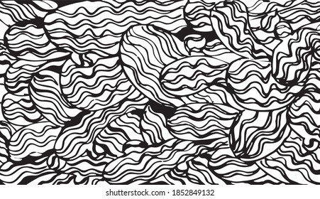 Resumen de patrón impecable negro sobre blanco. Fondo de dibujo de mano de línea sin problemas para el diseño 
