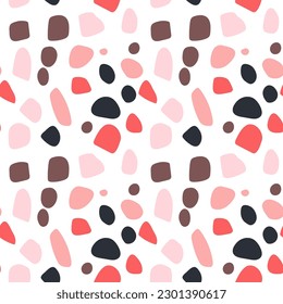 Abstract seamless pattern with black and pink spots. Vector doodle illustration on white background. spots for fabrics, textiles, and ect.