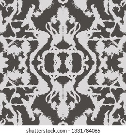 Abstract seamless pattern. Black and white mirrored, symmetrical repeat pattern illustration. Perferct for gift, wallpaper, fabric and background.