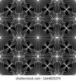 Abstract seamless pattern of black and white color.Flat design.White lace on black background.Black and white graphics.Art Nouveau style.For decoration of fabric,paper,Wallpaper and packaging.