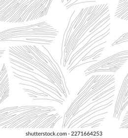 Abstract seamless pattern, black and white line art, stylized leaves