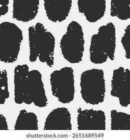 Abstract seamless pattern. Black and white grunge texture with hand-drawn spots, rough stains, brushstroke smears, irregular paint strokes. Flat vector illustration for textile, fabric design