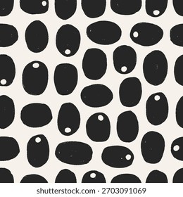 Abstractas patrón sin fisuras. Fondo sin fin en blanco y negro con manchas irregulares, Formas de doodle geométricas orgánicas. Textura imprimible, impresión repetida para el diseño textil. Ilustración vectorial plana