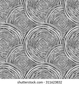 Abstract Seamless Pattern. Black and white tangled clew. Vector Illustration. EPS 10
