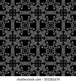 Abstract seamless pattern in black and white.
Hand drawn monochrome ornamental wallpaper or textile pattern in vector format.
